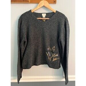 ALPS Silk Cotton Embroidered Sweater Medium Floral V Neck Y2K